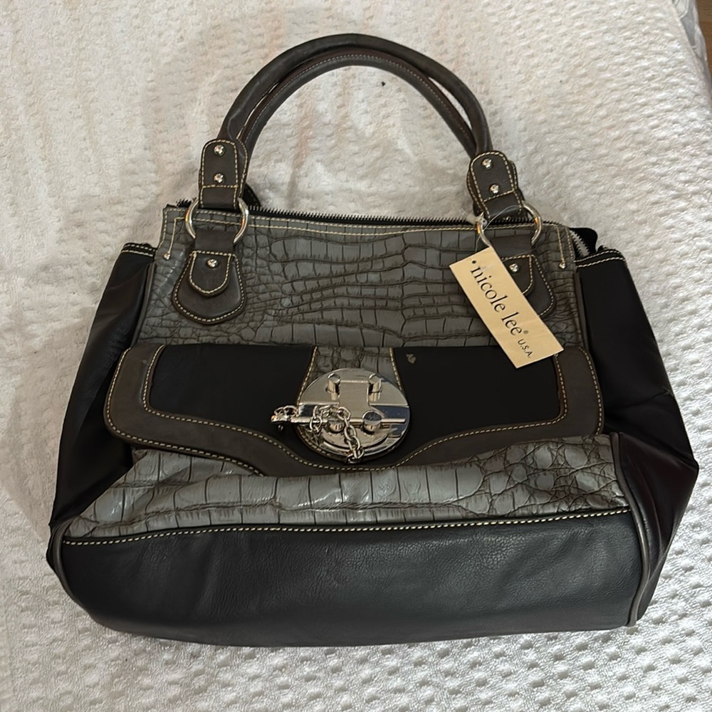 Nicole Lee Animal Texture Purse with Clunky Silver Closure